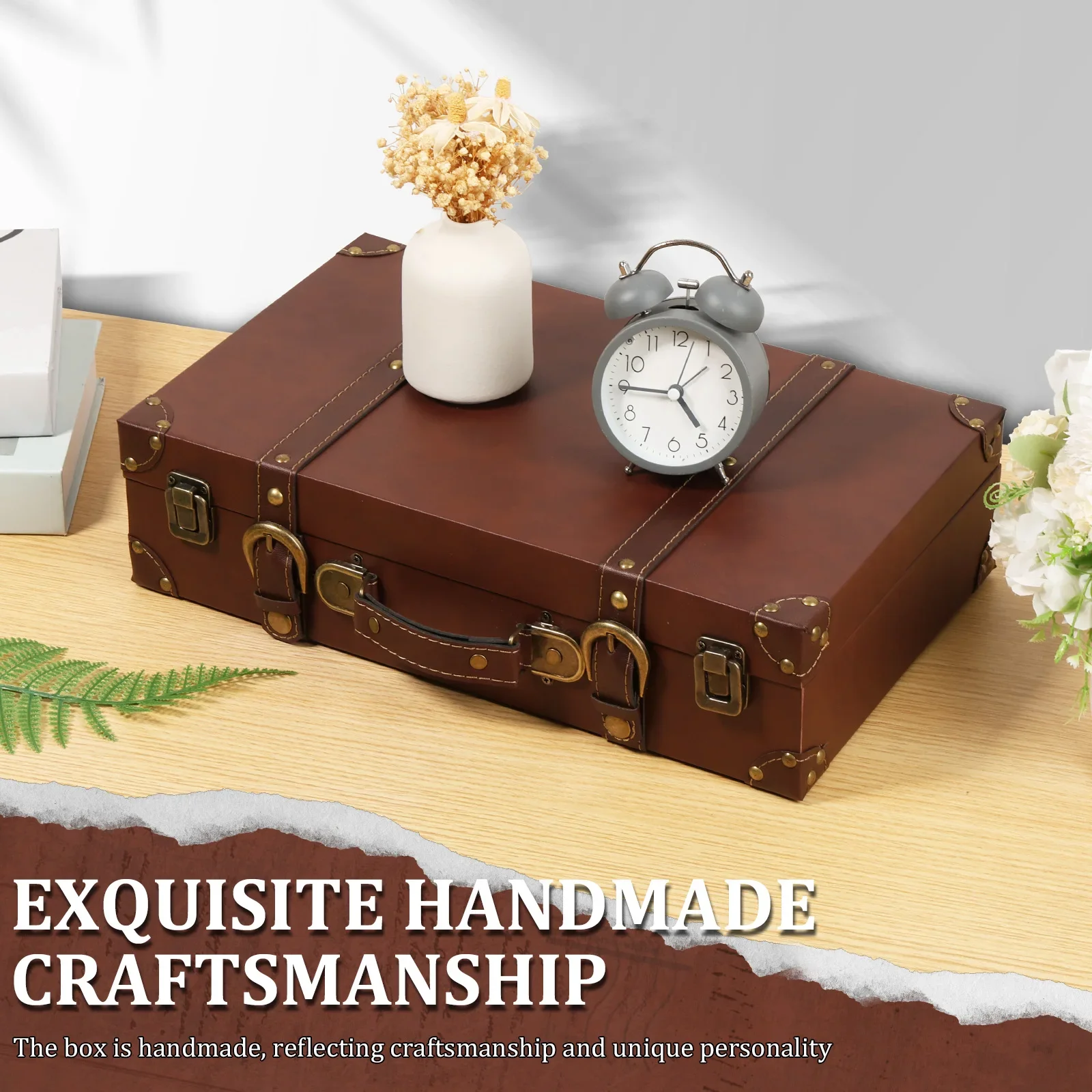 Vintage Wooden Storage Box Treasure Chest Jewelry Box Medieval Suitcase for Chest Necklaces Art Collection Jewelry Organizer