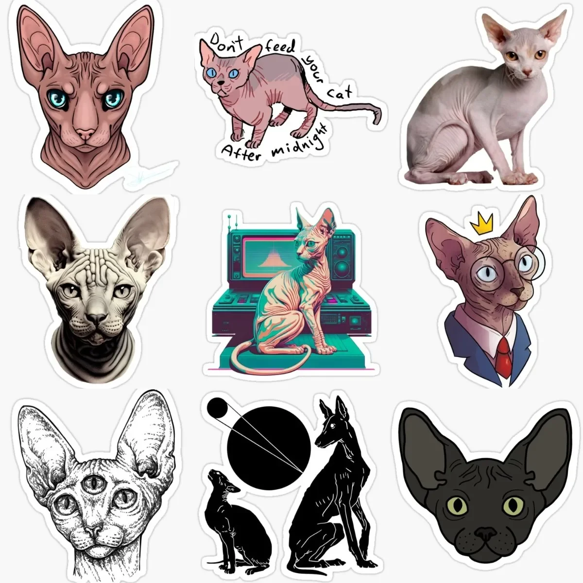 

Creative Canadian Hairless Cat Sphynx Cat Pets PVC Stickers for Decorate Car Van Bicycle Window Helmet Wall Fridge Decal