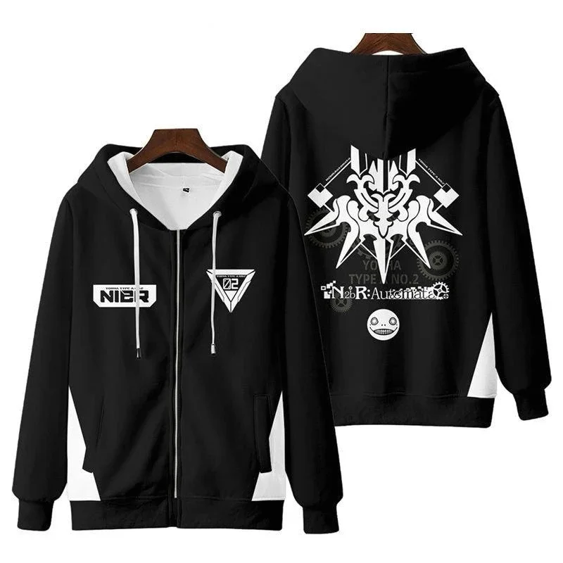 Game NieR Automata 2B YoRHa No. 2 Type B 9S YoRHa No. 9 Type S Cosplay Costume 3D Sweatshirt Men Zipper Hoodies Outwear Coat