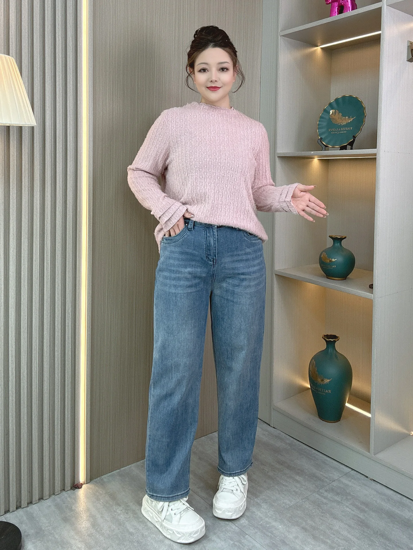 

High Waist Slimming High Elasticity Straight Leg Jeans Women's plus Size Spring New Arrival Casual Cotton Blend Denim
