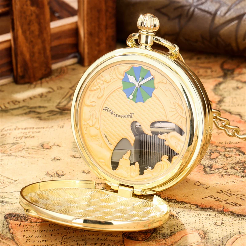 Mehrfarbige Krokodil-Taschenuhr mit Kette, Quarzwerk und Melodie aus dem Film „Castle in the Sky“ – Detail 7