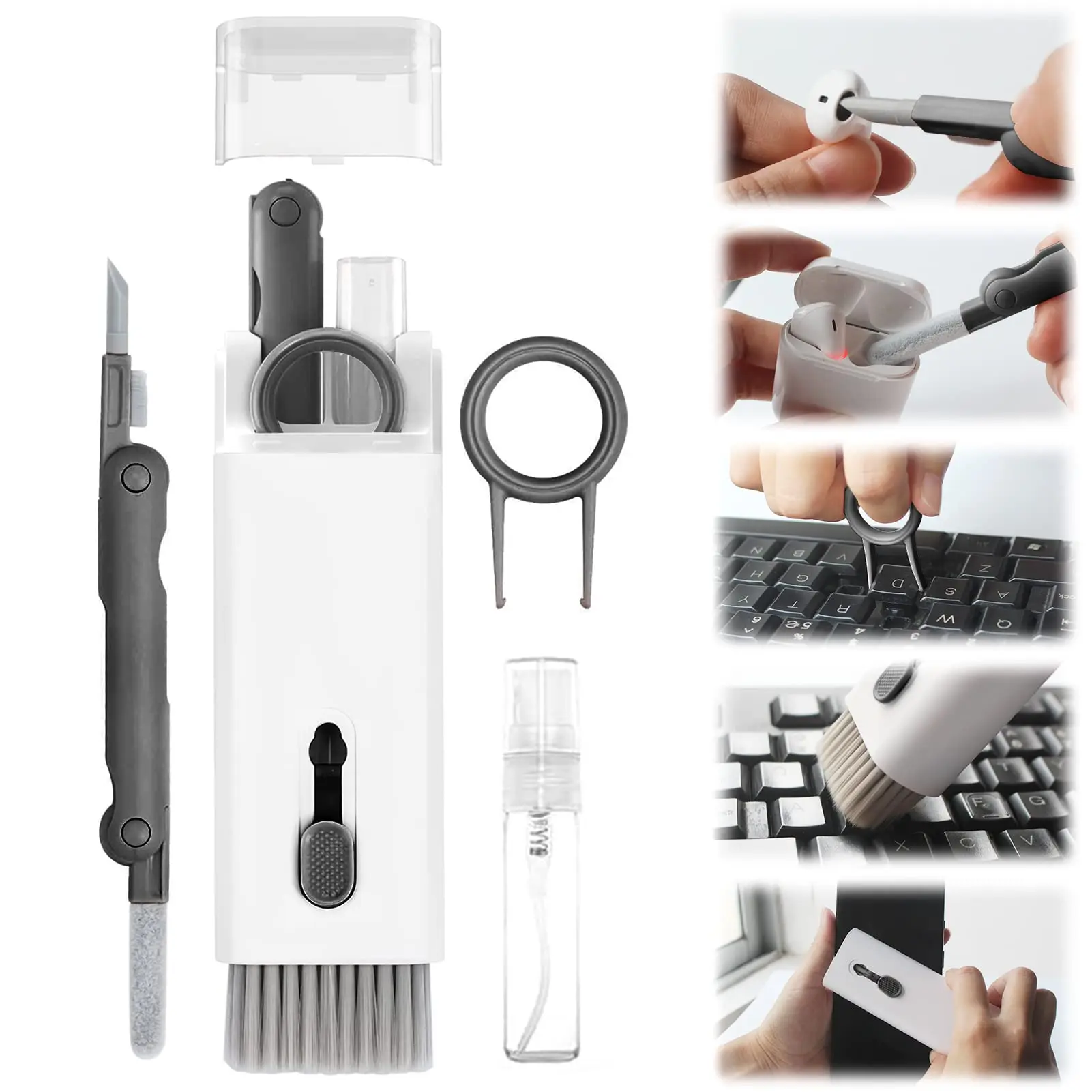 7-in-1 Computer Keyboard Cleaner Brush Kit Keycap Puller Bluetooth Earphone Cleaning Pen For AirPods 3 Pro Headset Cleaning Tool