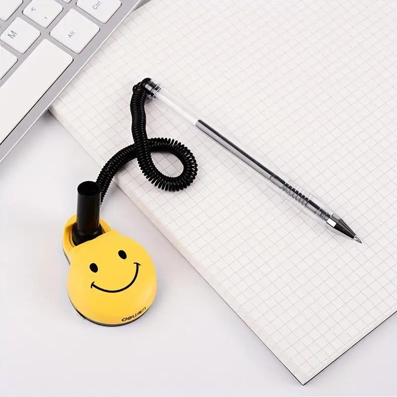 1 Powerful Desk Pen Fixed Signature Pen Cute Smile Service Counter Signature Pen Black 0.5mm Bullet Head Can Be Pasted Fixed