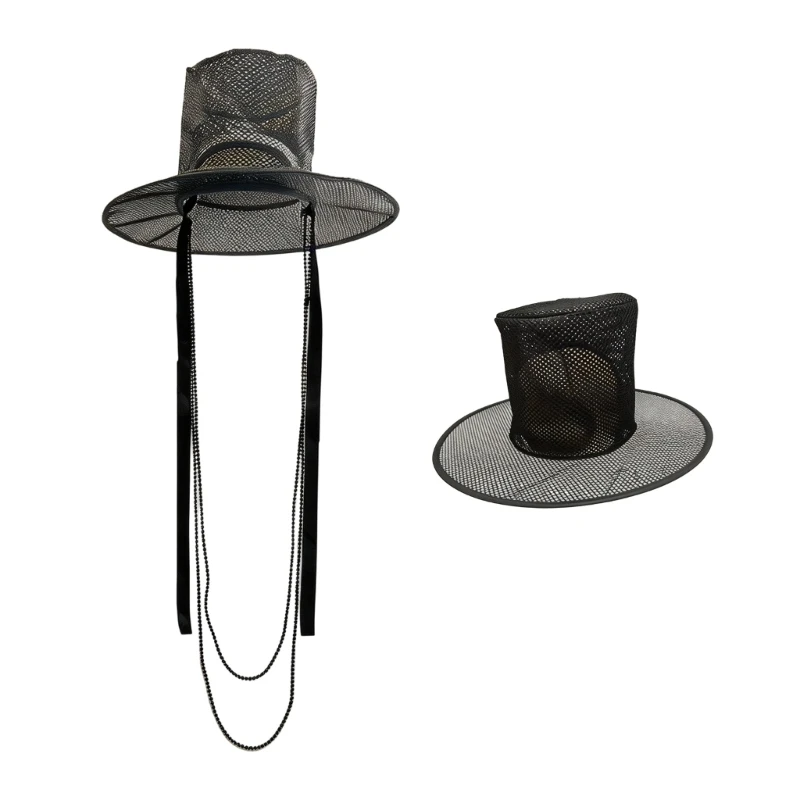 DXAE Open Mesh Party Joseon Hat in Black for Costume Outfit Styling, Stage Use, Photo Looks and Joseon Wear Appeal