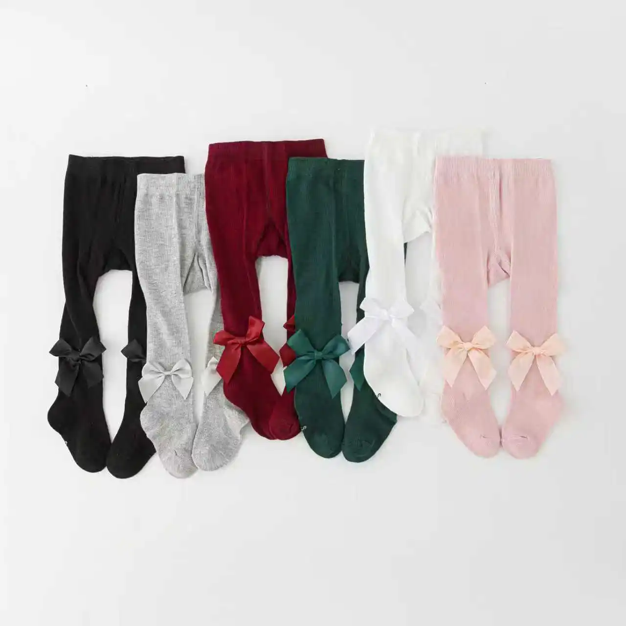 0-2 Yrs Children Spring Autumn Winter Bowknot Tights Cotton Baby Girls Pantyhose Kids Knitted Collant Tights For Baby Girls