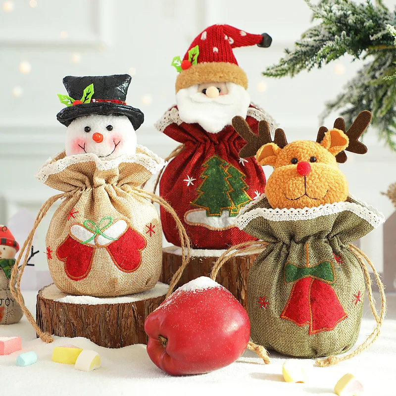 2023 New Christmas Decorations Children's Festival Beam Gift Bag Three-dimensional Doll Burlap Apple Bag Сумка Для Яблок