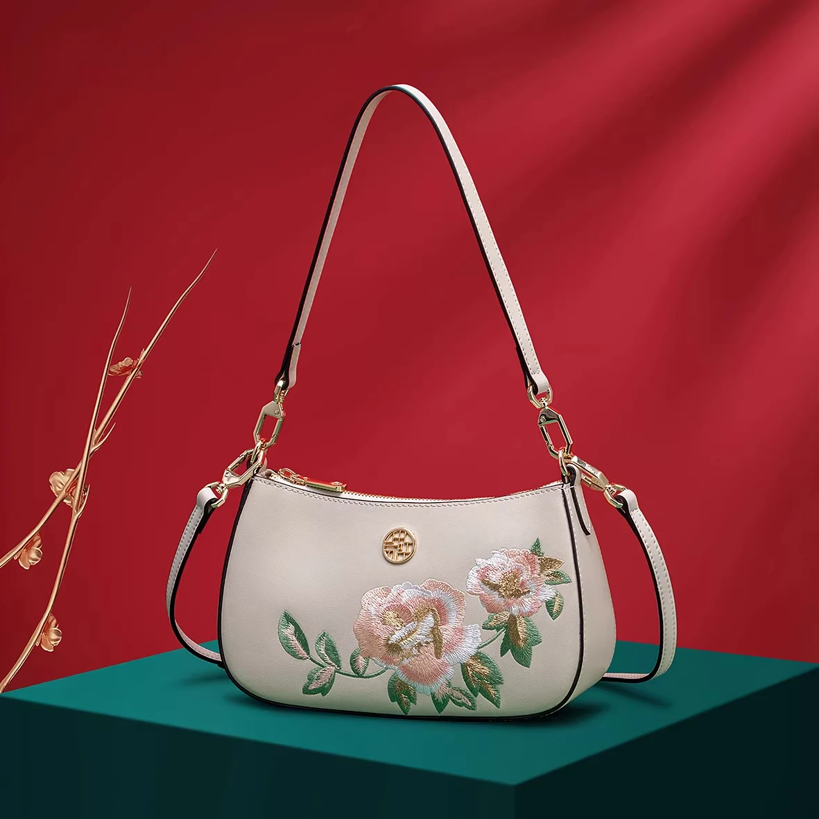 MENDY Women Crossbody Bags Chinese Style Peony Flower Embroidery Bag Traditional Designer Luxury Shoulder Bag Mom  High Quality