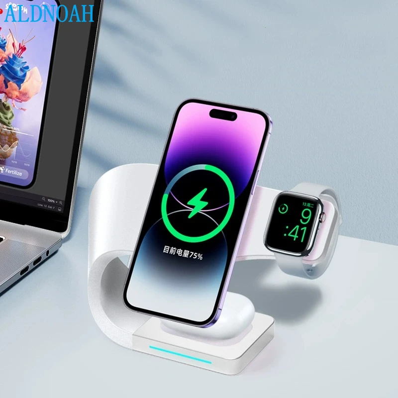 

3 in 1 Wireless Chargers Stand For iPhone 14 13 12 Pro Max Mini Magnetic Charging Dock Station For Airpods Apple watch 8 Charger