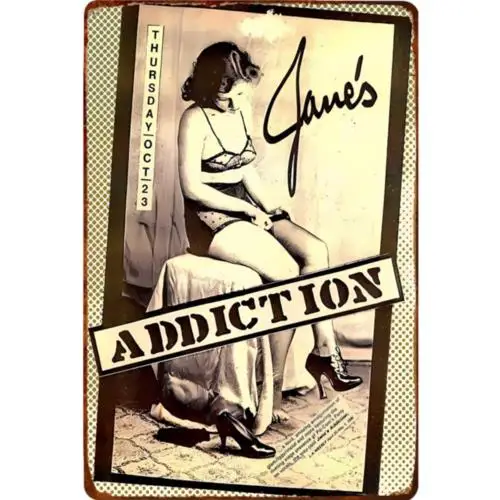 1pcs Janes Addiction Vintage Metal Sign Rock & Roll Black & White Retro Tin Sign 12x8