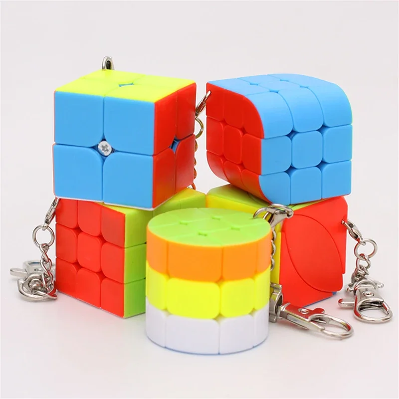 Zcube KeyChain Mini 2x2 3x3 Triedro Cilindro Cubo Mágico Cubo Criativo Pendurar Decorações - Colorido