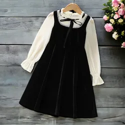 Teenagers Girls Black Dresses for Kids Clothes Preppy School Long Sleeve Spring Autumn Baby Children Costumes 6 8 10 11 12 Years