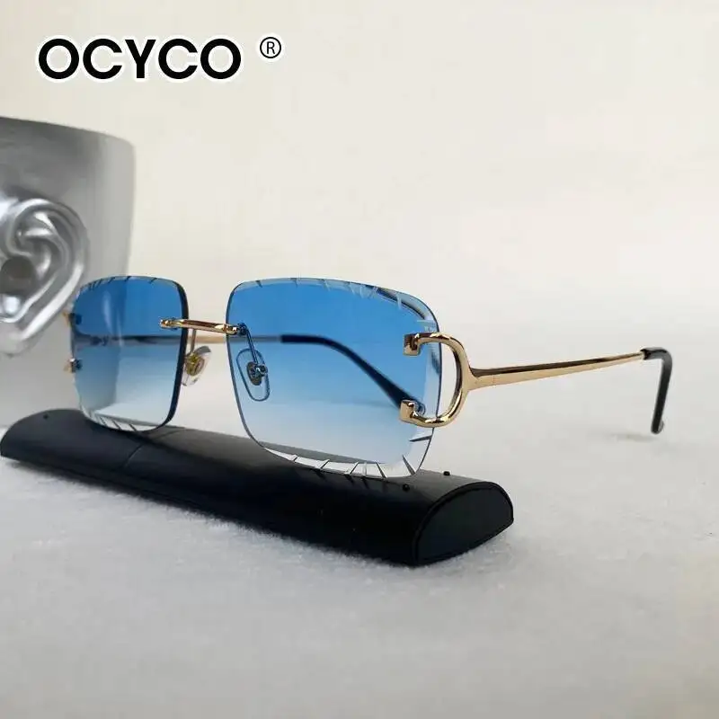 OCYCO Neue randlose quadratische Sonnenbrille für Herren, Kupfernickel, modische Punk-Sonnenbrille mit Farbverlauf, Vintage, trendige Brille mit kleinem Rahmen, UV400 – Detail 6