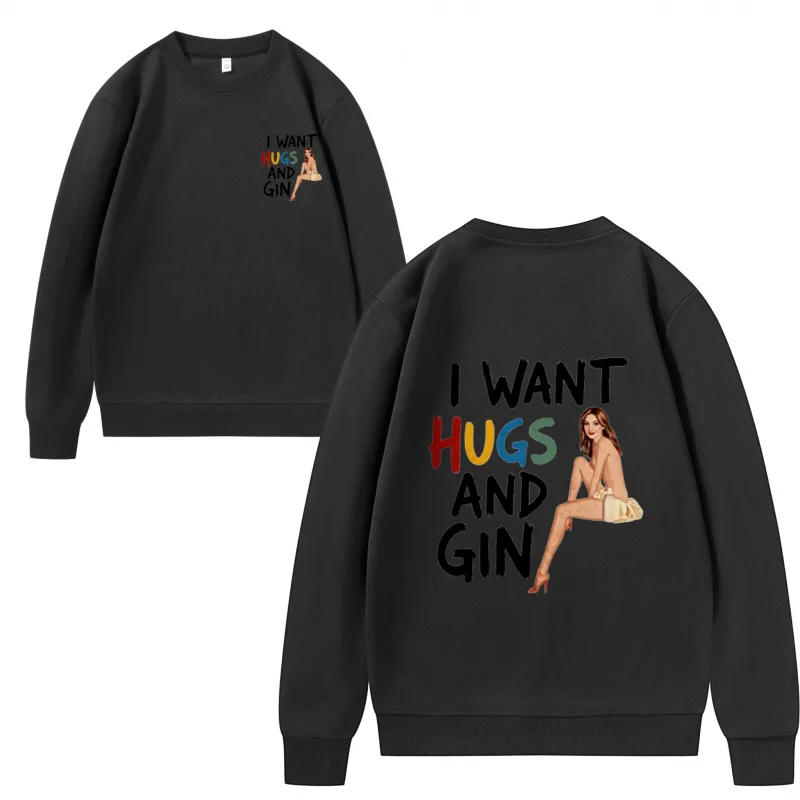 سويت شيرت رجالي باللون الأسود ونص الجن مع رسومات نسائية للارتداء الكاجوال
