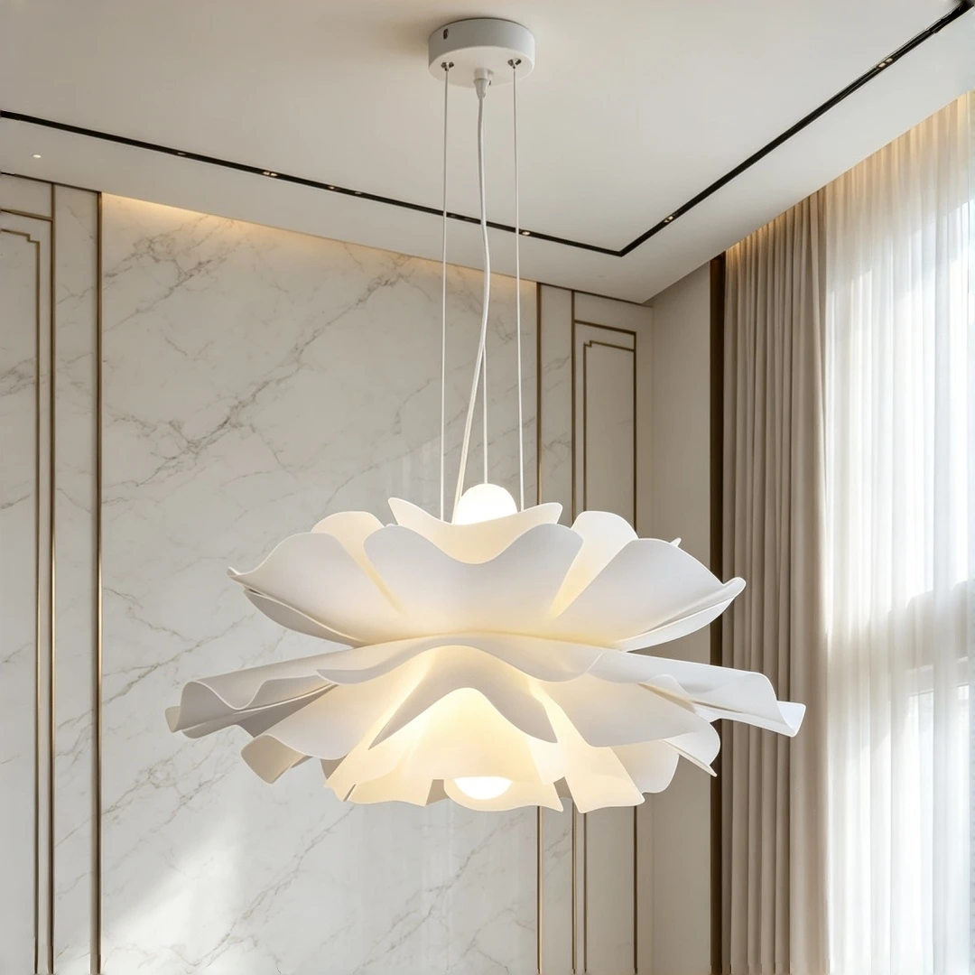 White Flower Shape Pendant Light Hardware Frame Acrylic Lampshade LED Hanging Lamp For Bedroom Dining Room Home Decor