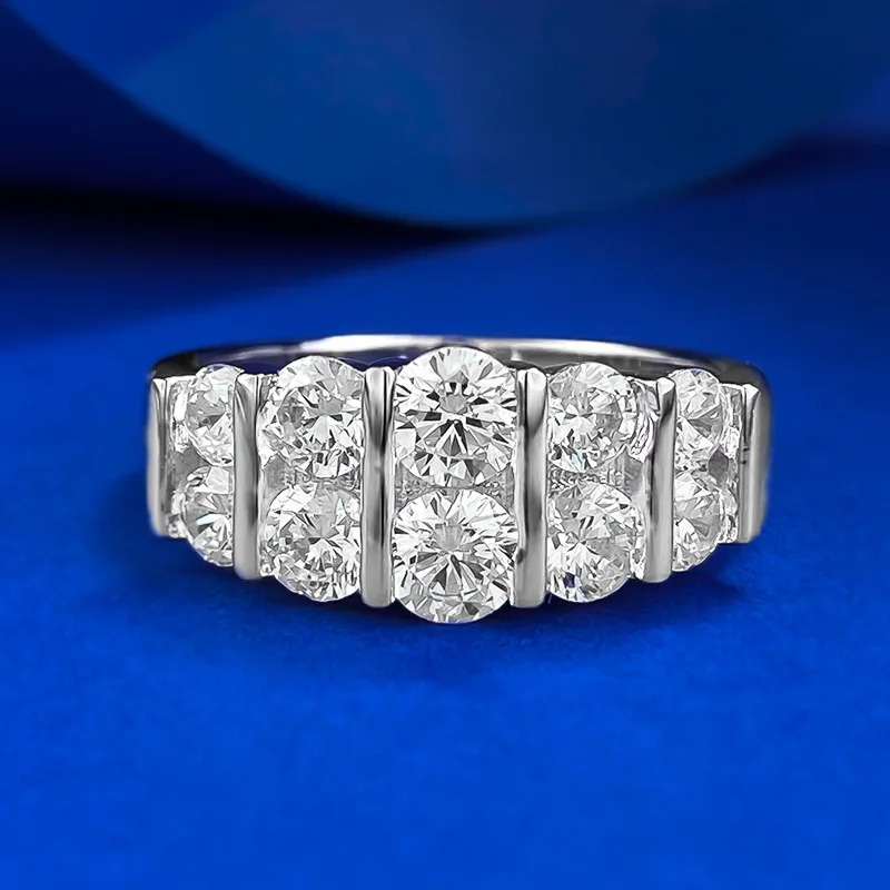

S925 Silver New European and American Style Fashion Double row Diamond Ring Ring Zircon Cross border Jewelry