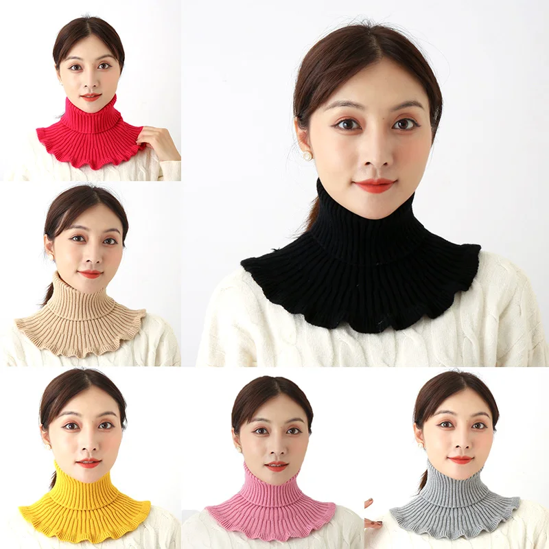 Winter Knitted Fake Collar Scarf for Women Detachable Neck Scarf Turtleneck False Fake Collars Warm Windproof Ruffles Wrap Scarf