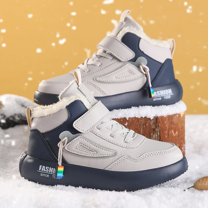 2024 Winter Kinderschoenen PU Leer Waterdichte Casual Schoenen Kinderen Snowboots Meisjes Jongens Plus Katoen Warme Mode Sneakers