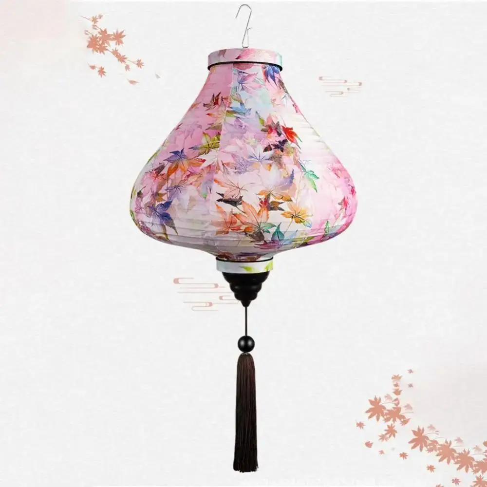 Vintage Silk Lanterns Hanging Exquisite Craftsmanship Lanterns Waterproof with Tassels Flower Printed Lantern Outdoor