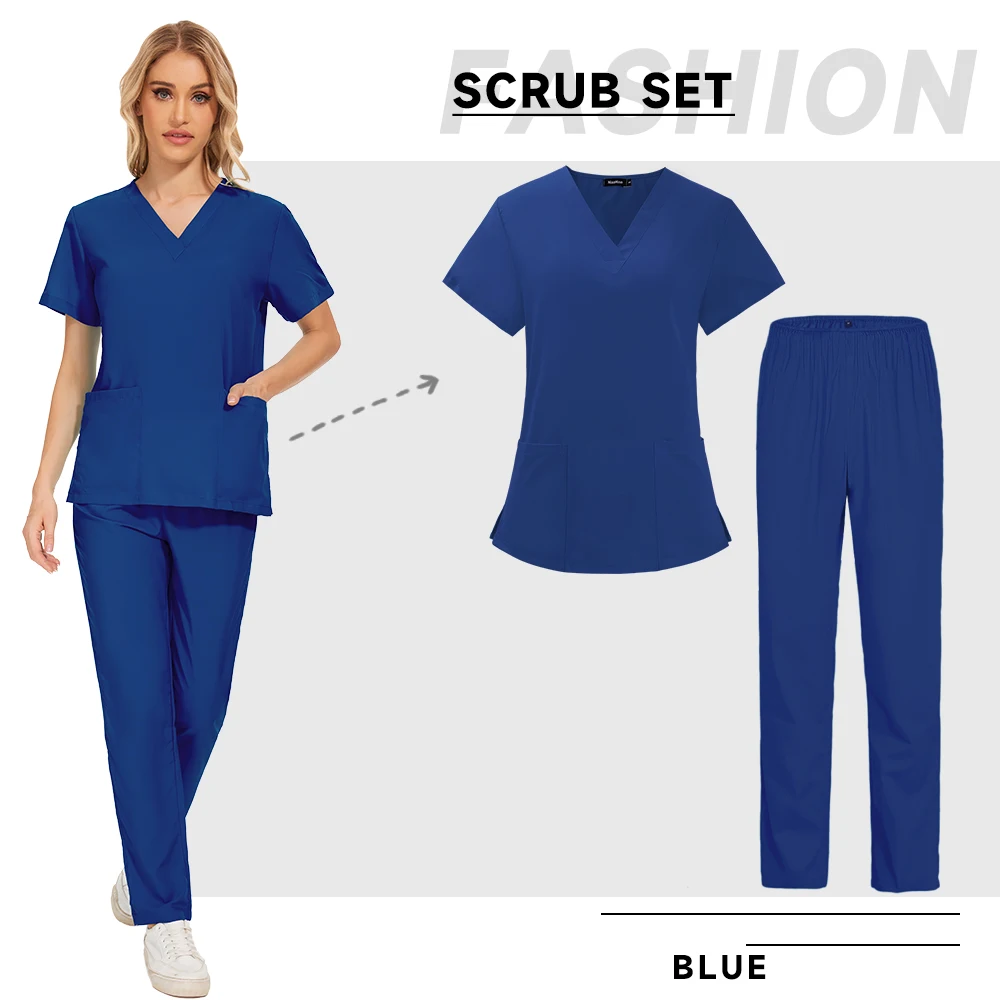 Scrubs Medische Uniformen Vrouwen Verpleegkundige Uniform Dunne Ademende Medische Scrub Tops Elastische Scrubs Broek Dokter Werkkleding Spa Overalls