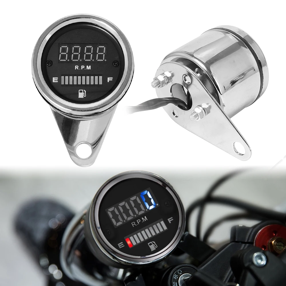 2 in 1 Motorcycle Tachometer Indicator Oil Fuel Gauge 12V LED Bcaklight Digital Display Universal For Street Fighter Cruiser