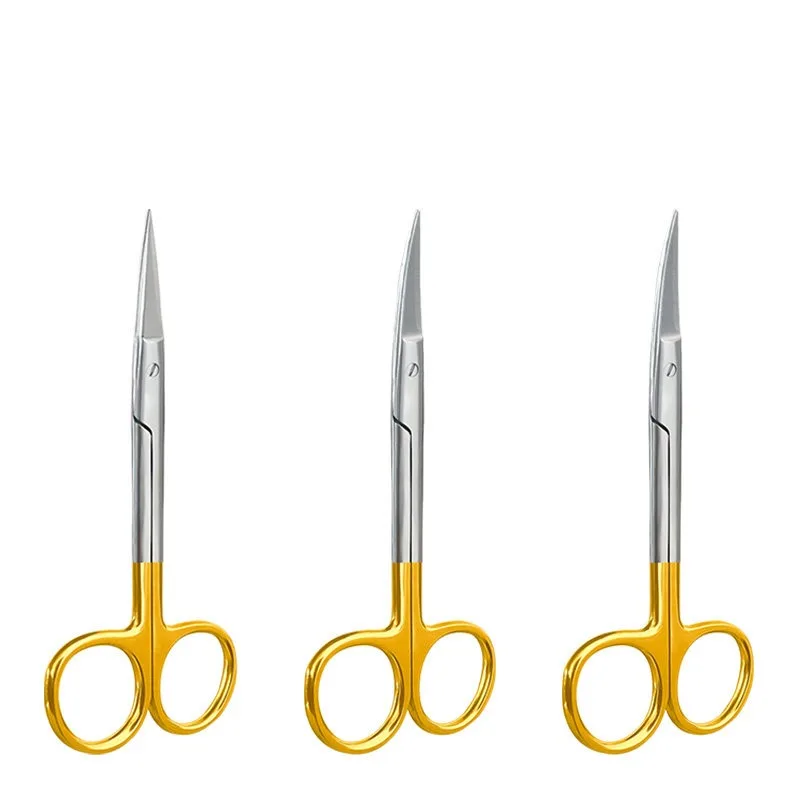 Dental Stainless Steel Medical Surgical Scissors Straight / Curved Tip Gold Plated Handle Animal Vet Scissors Haircut Scissors