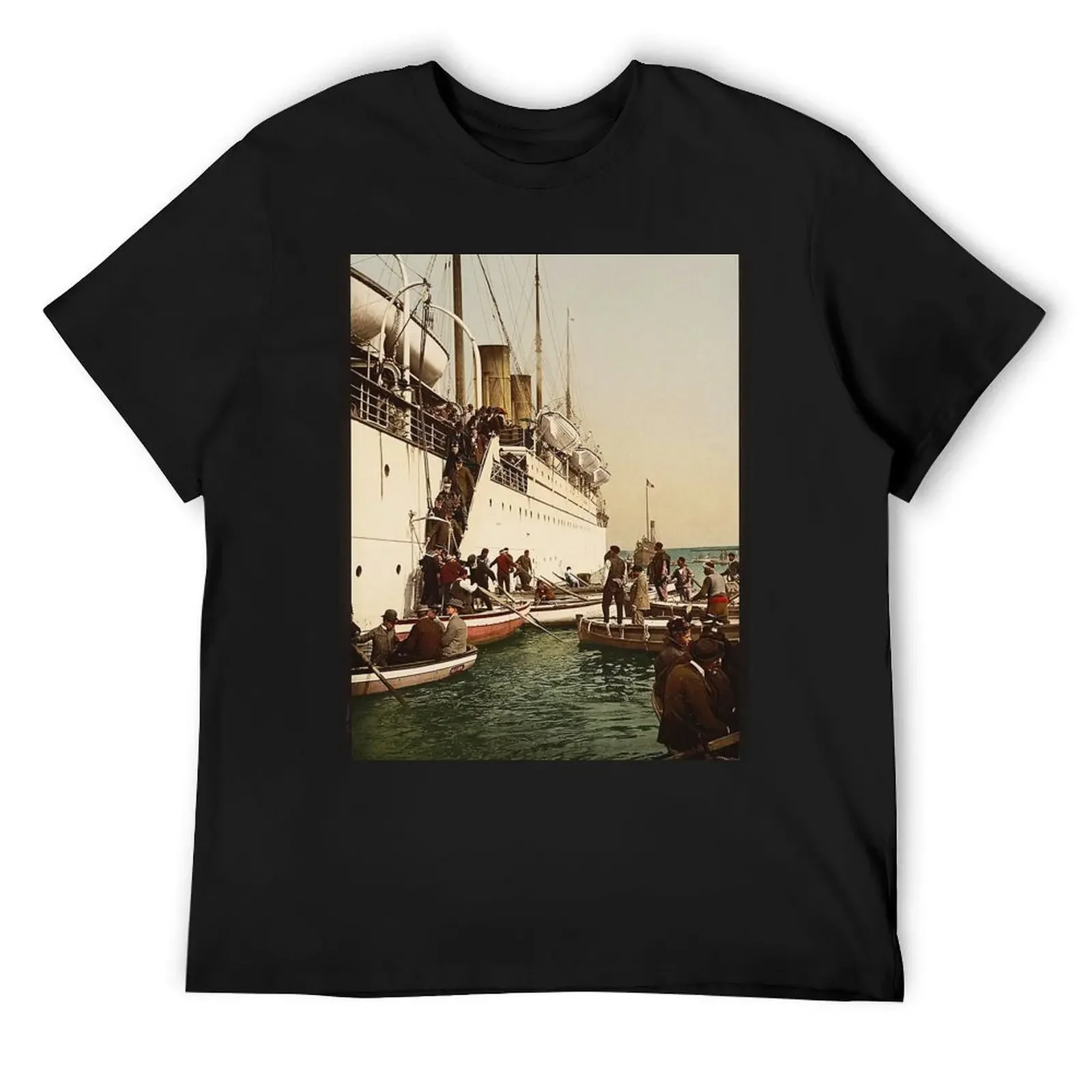 Alger scene A l'arrivee d'un steamer (arriving at a steamer) vintage photo T-Shirt customizeds summer tops mens clothing