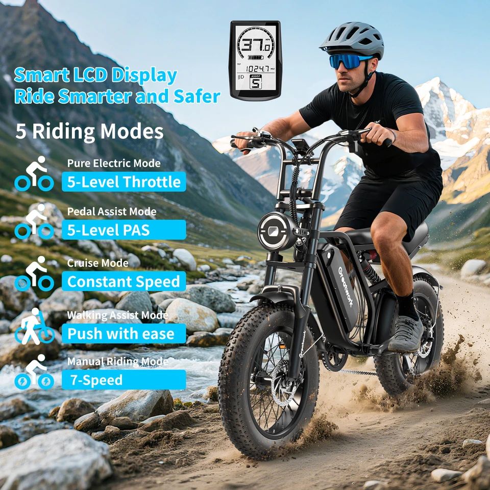 Electric Bicycle Moped Style Electric Bike 2500W Peak Motor 48V 25Ah Battery 20x4 Fat Tire Full Suspension Moto E-bike R8 image 10