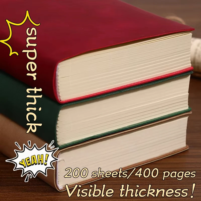 400 page A6 soft leather blank thick drawing book, portable student ledger, high-value notebook, student stationery
