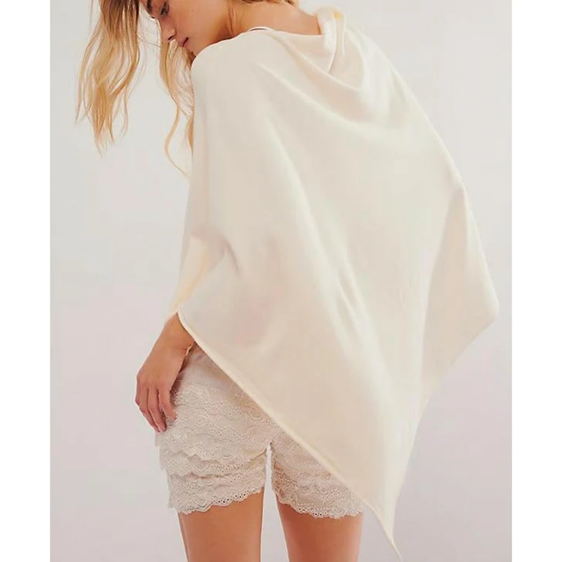 Combhasaki المرأة فضفاضة تناسب غير المتكافئة مثلث هيم المعطف كيب متماسكة سترة Y2k الخروج الصلبة Capelets فلوي شال غطاء #1