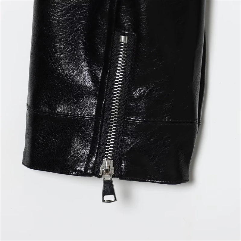 KEYANKETIAN 2025 Winter New Women's Faux Leather Jacket Retro style Turn Down Collar Zipper Loose Outerwear Fashion Black Coat