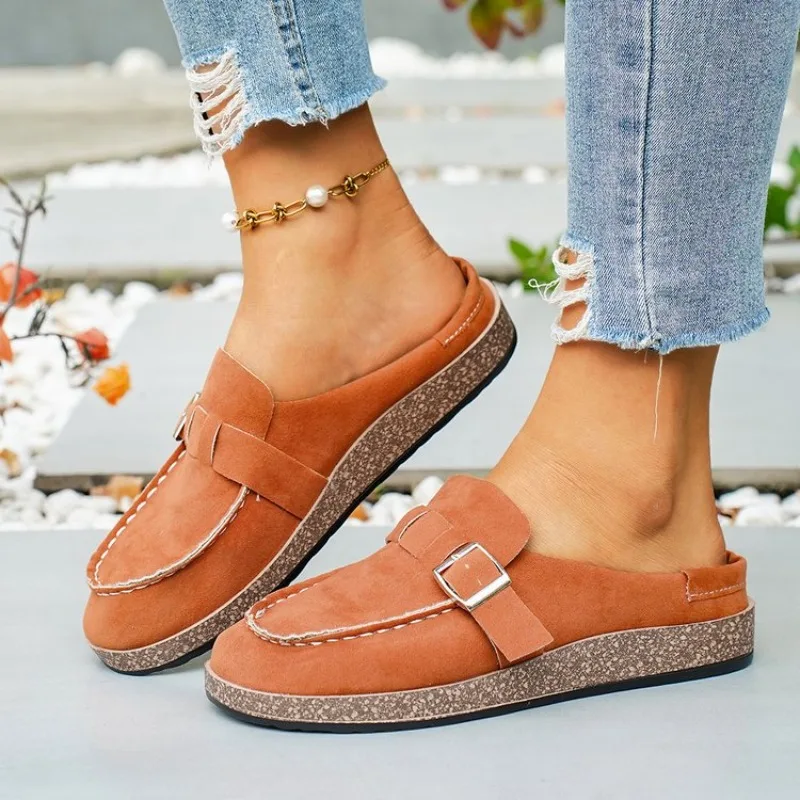 Crestar Women's Fashion Clogs With Adjustable Buckle Summer New Soft Bottom Outdoor Slippers Retro Suede Mules Lady Beach Shoes