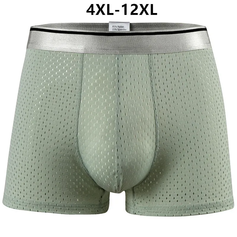 Plus Size 180KG Summer Boxer Underwear Men Ice Silk Mesh Honeycomb Breathable Cool Male Boxershorts 12XL 11XL 8XL 7XL Underpants