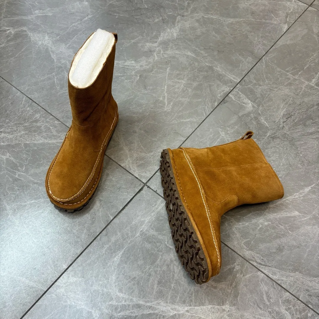 

Withered Minimalist Winter Women's Boots Women Slip-On Fur Integrated Short Boots Lightweight Warm Vintage Suede Ankle Boots