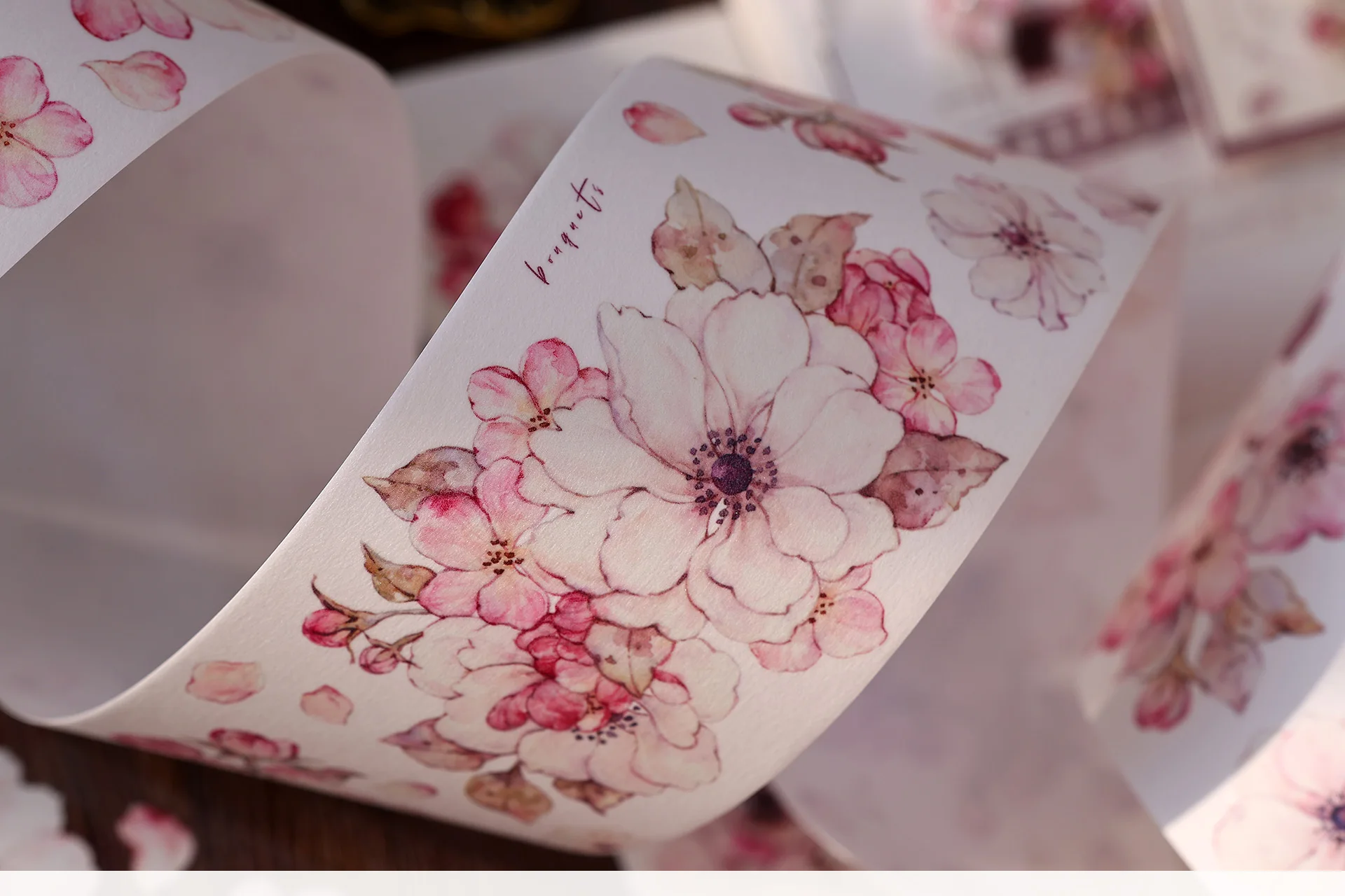 Taoyao Light Retro Pink and White Big Flower Washi PET Journal Sticker Goo Card Tape