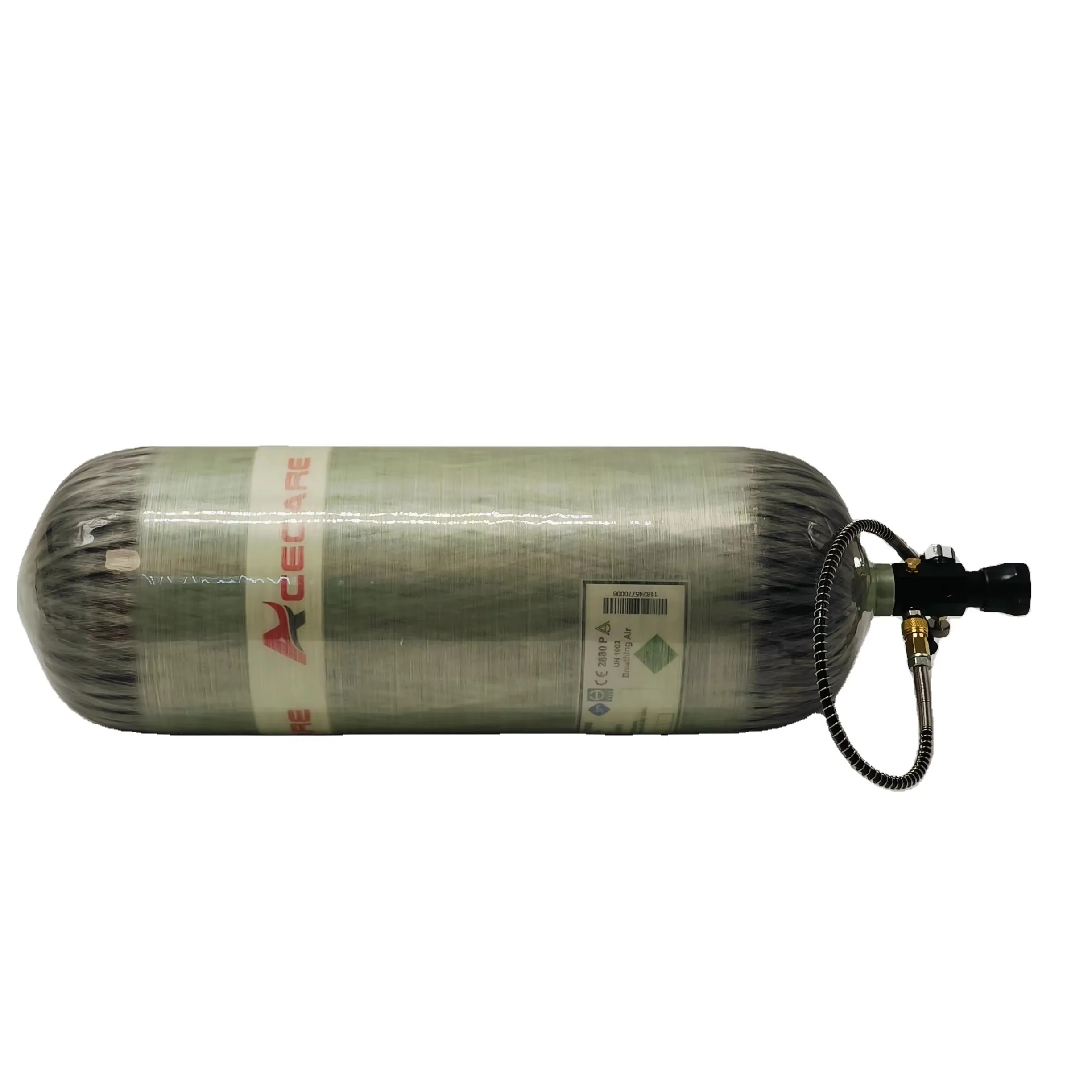 ACECARE 300Bar 4500Psi 12L أسطوانة ألياف الكربون HPA مع صمام قياس مزدوج محطة تعبئة المطاط واقية أسفل SCBA الغوص