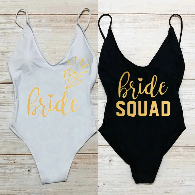 Bride Squad One-Piece Swimsuit Women Swimwear Woman Bachelor Party Beachwear Sexy Padded Summer Bathing Suit maio feminino praia