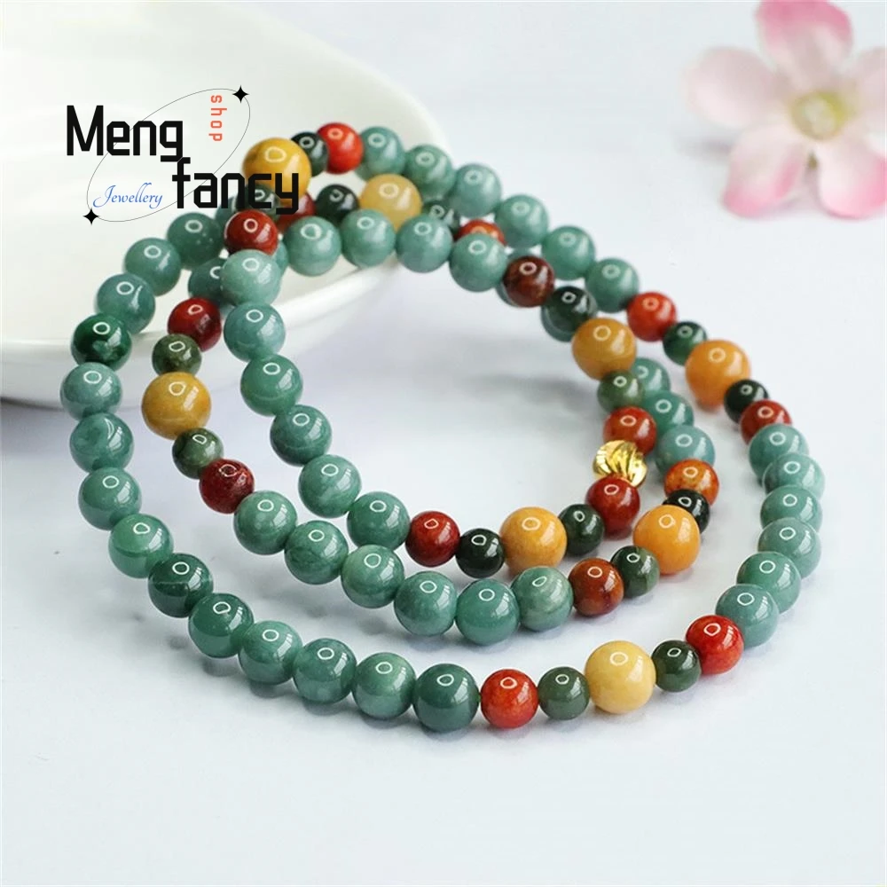 Natural A-goods Jadeite Necklace Blue Water Round Beads Colourful Bracelet Exquisite Elegant Simple High-grade Fashion Jewelry