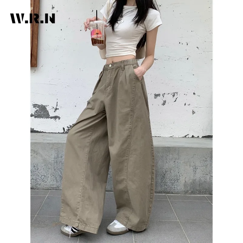 

American Vintage Solid Color Brown Pockets Jeans Y2K Harajuku Street Denim Trouser Women Grunge Casual 2000s Loose Pants