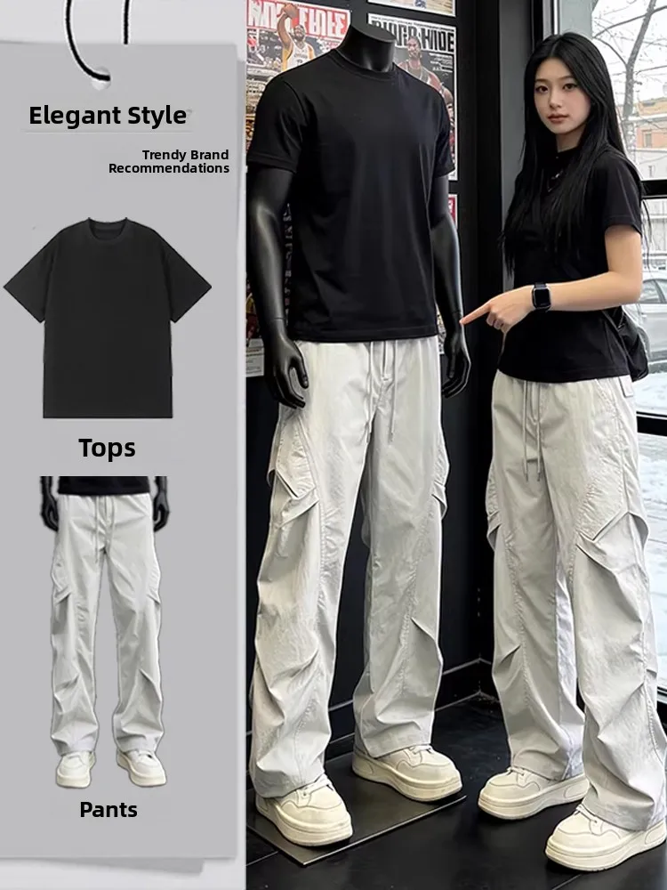 

Light Grey American Style Quick Dry Workwear Pants Men Summer Cool Feeling Ice Silk Short Sleeve Outdoor Clothing Set