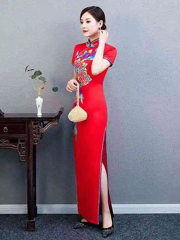 

Ele Long ow Walking Performance Women's Dr Polyester Fiber 00% Spring Faionable Casual Chic Qipao Sle