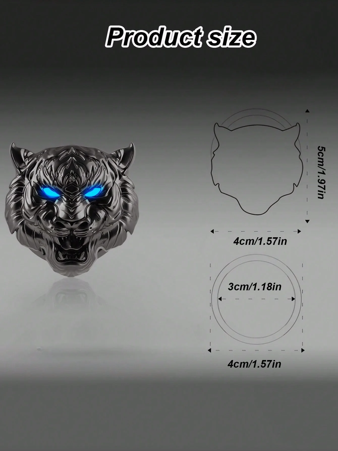 Cubierta del botón de inicio con un solo toque de cabeza de tigre: embellecedor de anillo de encendido de metal, protector y decorativo para interruptor de arranque/parada de motor de automóvil, No