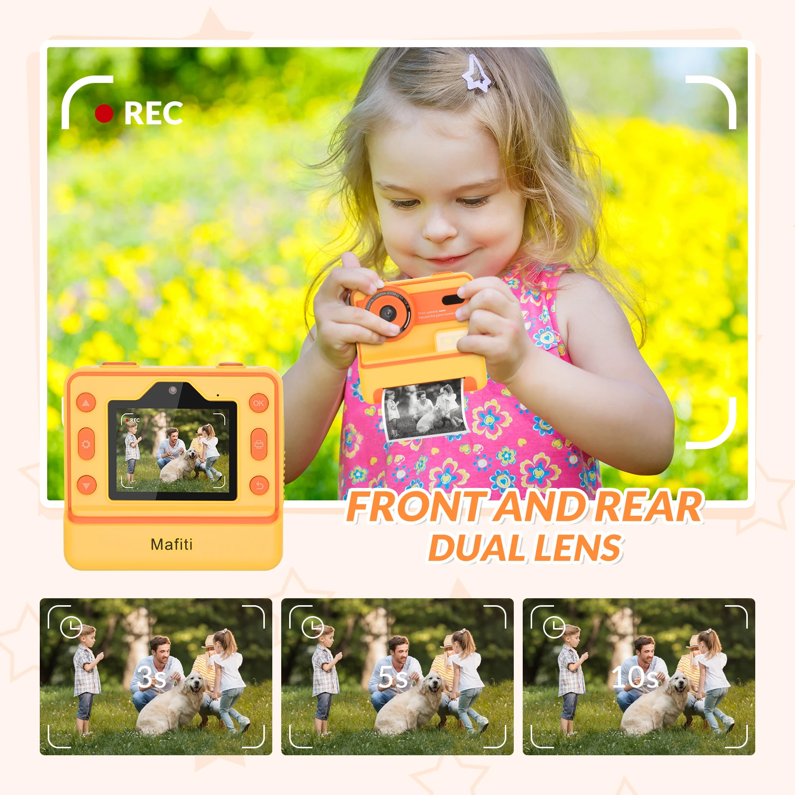 Aparat fotograficzny dla dzieci Mafiti z natychmiastowym drukowaniem, aparat natychmiastowy 1080P dla dzieci, cyfrowy aparat do selfie z wyświetlaczem 2,4 cala dla dziewczynek i chłopców w wieku 3-12 lat