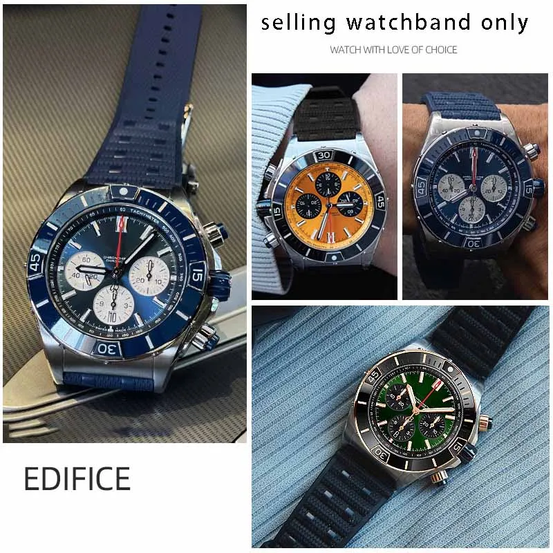 Fluorine rubber strap 22mm 24mm for Breitling super mechanical timing B01 silicone watch strap men's wristband bracelet accessor