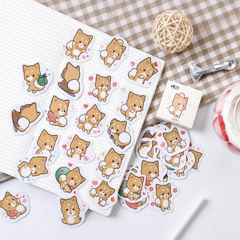45Pcs Cartoon Dog Box Stickers Manual Diary Album Project Self Adhesive DIY Decorative Sealing Stickers Stationery Collage