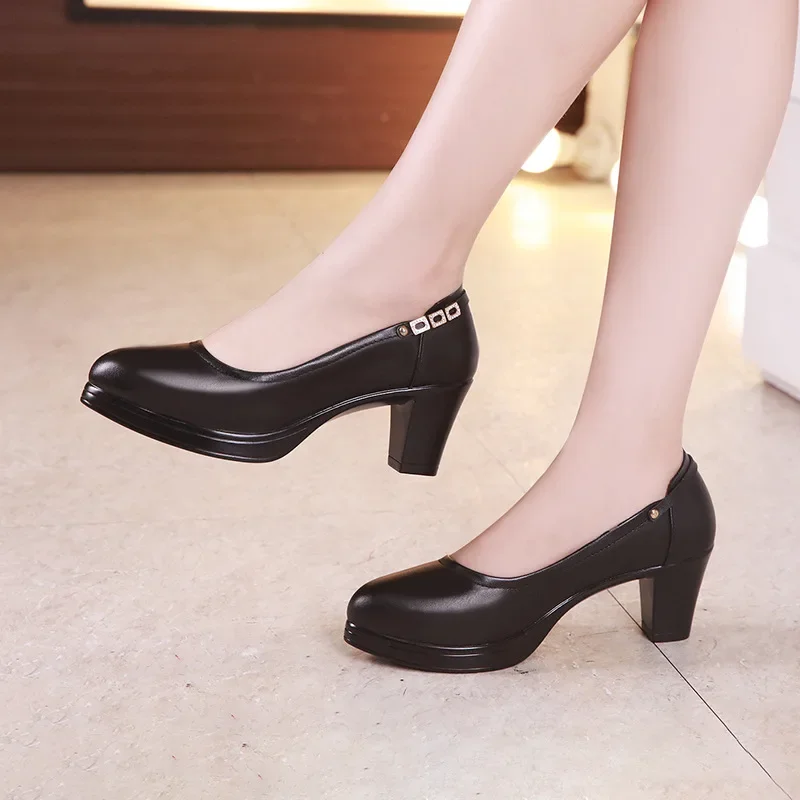 Plus Size 32-43 Block Medium Heel Platform Shoes Women Pumps 2023 Fall Wedding Shoes Dress Office Work Shoes Ladies high heels