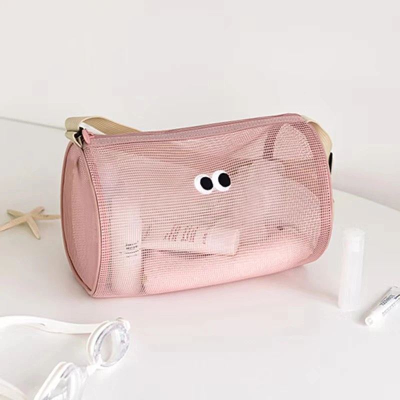 2025 New Cylinder Large Eyes Breathable Mesh Leisure Travel Handbag Crossbody Bag Beach Swimming Washroom Storage Bag Storage Ba