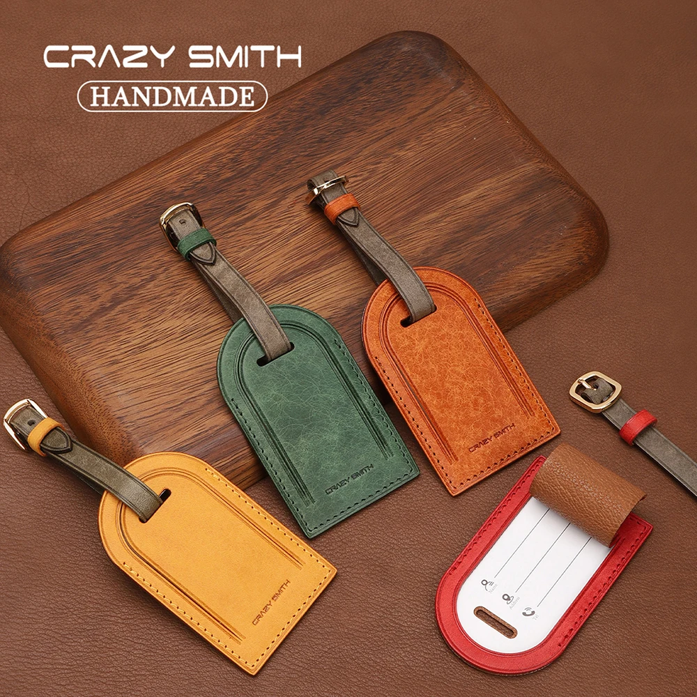 

CRAZYSMITH Handmade Genuine Leather Luggage Tag Stylish Bag Charm Elegant Suitcase Bag Tag For Travel Decoration Accessories