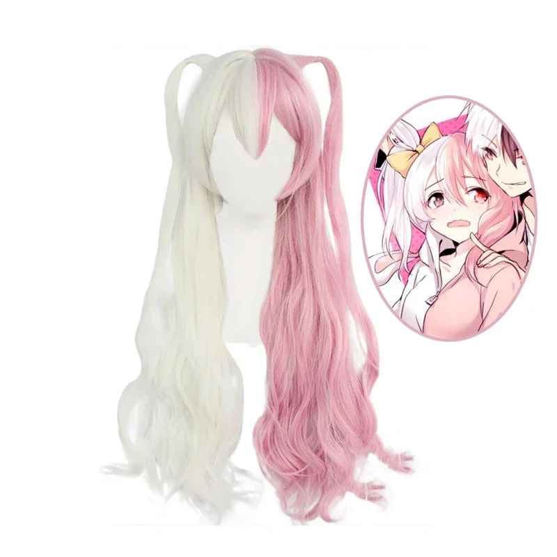 Game Danganronpa Monomi women long wig cosplay costume Super Dangan Ronpa heat resistant synthetic hair White pink wigs