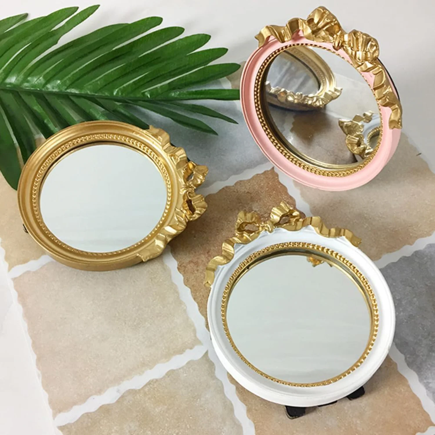 1 espejo de un solo lado de estilo europeo, espejo de mesa, espejo de bolsillo para mujer, espejos de bolso para mujer, espejo decorativo, arco de mano