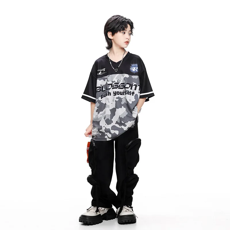 Boys Hip Hop Dance Clothes Sets Kids Camo Tops Cargo Pants Jazz Practice Clothing Summer Short Sleeves Street Dance Outfit Rave